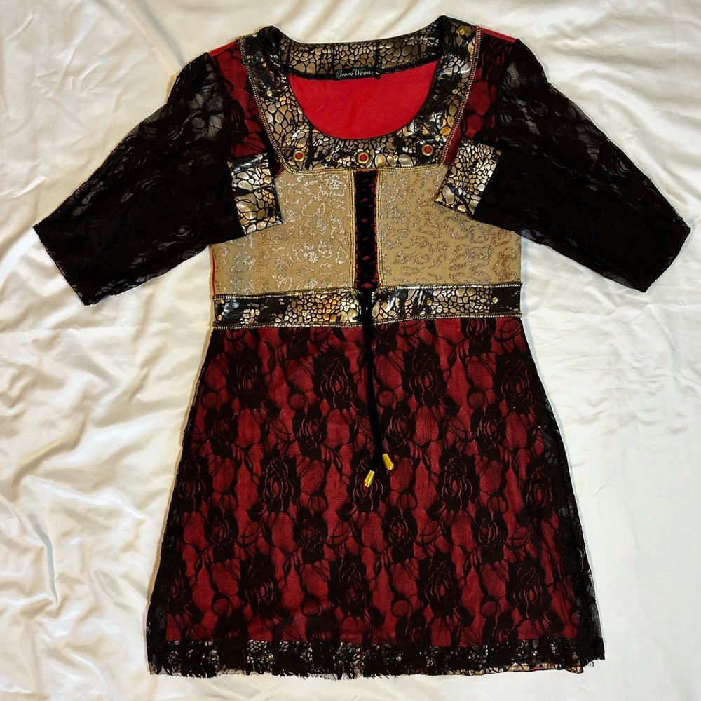 Whimsigoth Red and Black Knit Lace Mini Size Medium